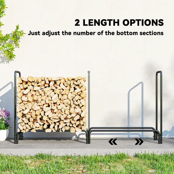 Buy Outsunny Firewood Rack with Waterproof Cover, Heavy Duty Metal Log Store Indoors, Log Storage Holder for Outdoor Indoor Fireplace, 200 x 36 x 99 cm, Dark Green, 7 image