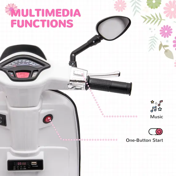Buy 12V Vespa Licensed Kids Electric Motorbike w/ Music, Lights, FM Radio, for 3-6 Years - White, 5 image