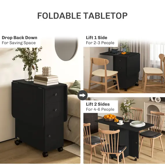 Buy Multi-Storage Six-Person Drop Leaf Dining Table -  Distressed Black, 5 image