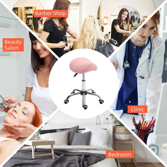 Buy HOMCOM Saddle Stool, Height Adjustable Salon Chair for Massage Spa, Faux Leather, Pink, 5 image