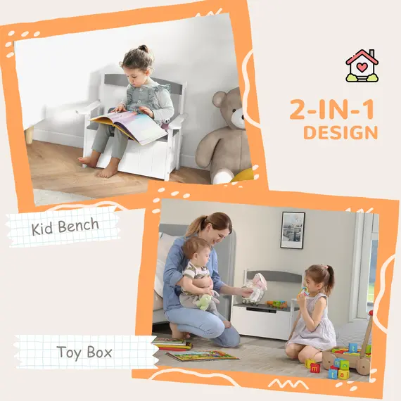 Buy 2-in-1 Toy Box for Kids with Lid for Bedroom, Nursery, Playroom, Grey, 4 image