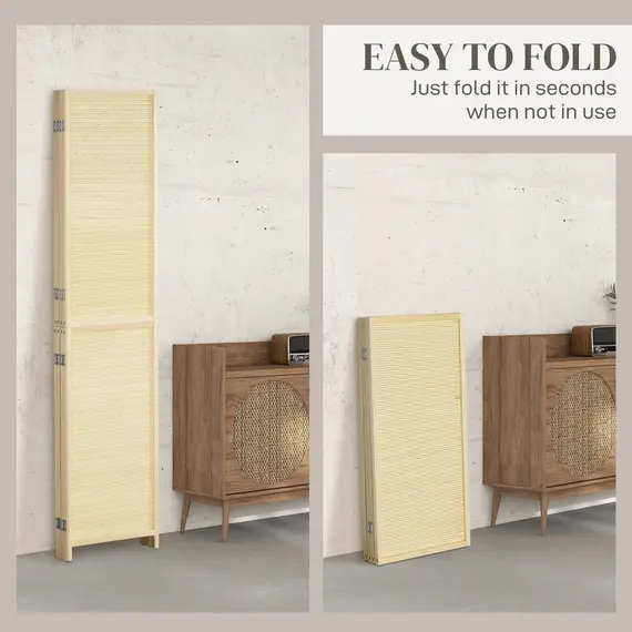 Buy Room Divider, Freestanding Privacy Screen, 4 Panel Folding, 180 x 180cm, Natural, 7 image