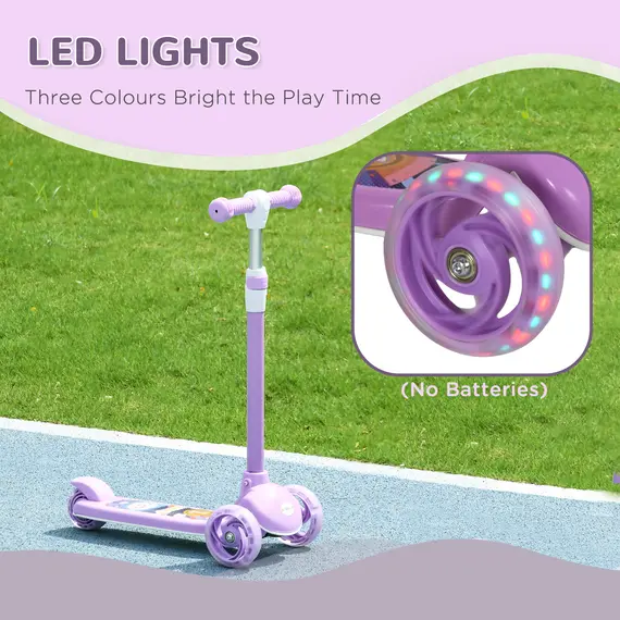 Buy AIYAPLAY Kids 3 Wheel Scooter for 2-6 Years Old w/ Adjustable Height, LED Light, TPE Handlebar, Purple, 6 image