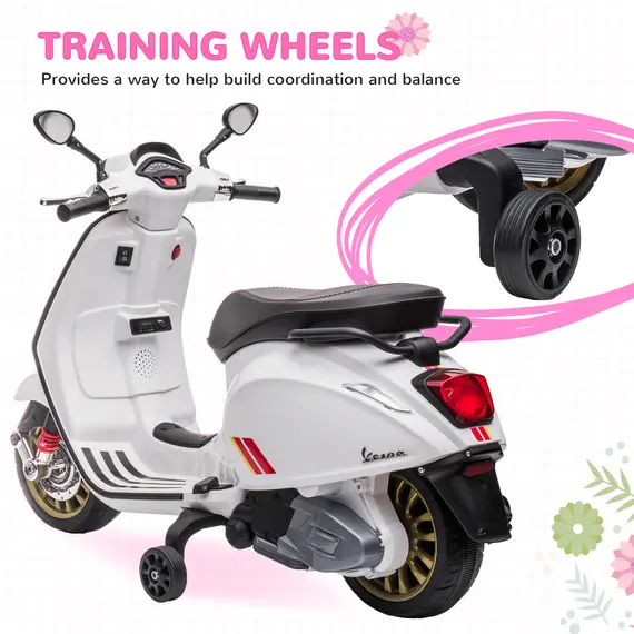Buy 12V Vespa Licensed Kids Electric Motorbike w/ Music, Lights, FM Radio, for 3-6 Years - White, 6 image