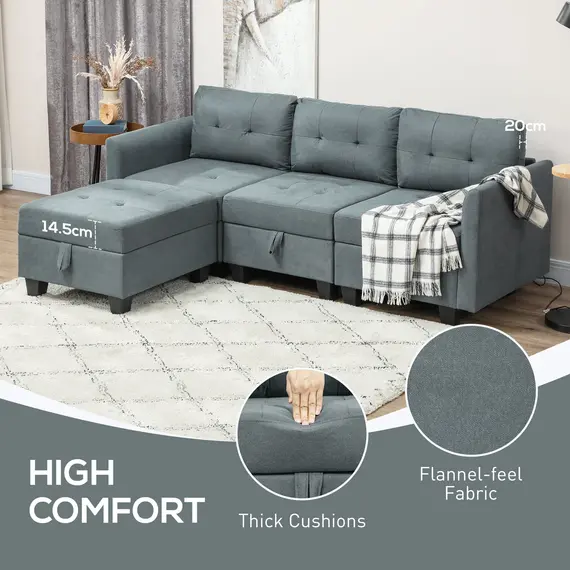 Buy L' Shape Modular Sofa, with Storage - Dark Grey, 6 image