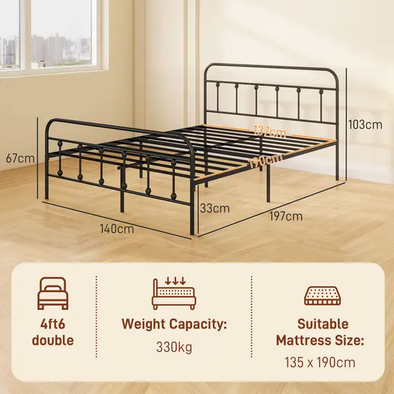 Buy Double Minimalistic Metal Bed Frame - Black, 3 image