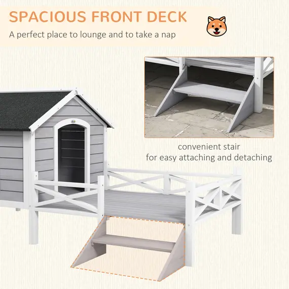 Buy Small/Medium Dog House with Porch, Grey, 5 image