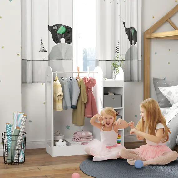 Buy Kids Clothes Rail with Storage Shelf, Boxes, Mirror for Bedroom, Nursery, White, 2 image