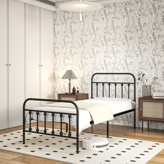 Buy Single Minimalistic Metal Bed Frame - Black, 9 image