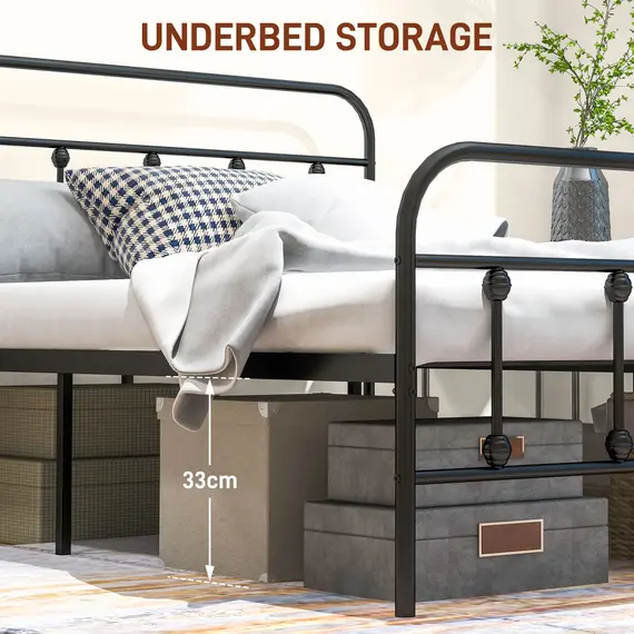 Buy Double Minimalistic Metal Bed Frame - Black, 5 image