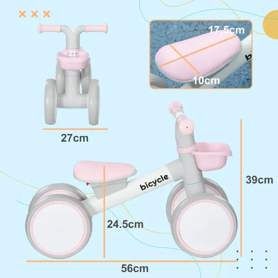 Buy Kids Balance Bike for 1-3 Years Old with Adjustable Seat, Silent Wheels, Pink, 3 image