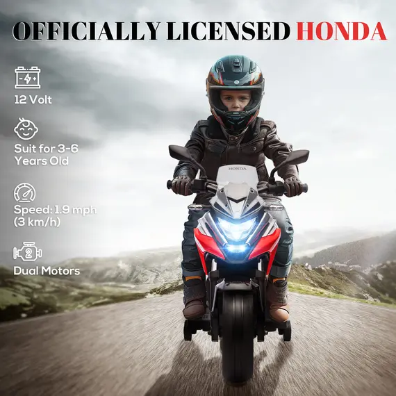 Buy AIYAPLAY 12V Honda Licensed Kids Electric Motorbike w/ Music, Safety lights, Early Education Function, for Ages 3-6 Years, Red, 4 image