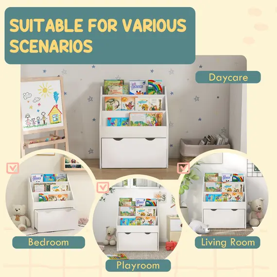 Buy Bookcase for Kids with Shelves, Drawer, Bookcase for Bedroom, Playroom, White, 7 image