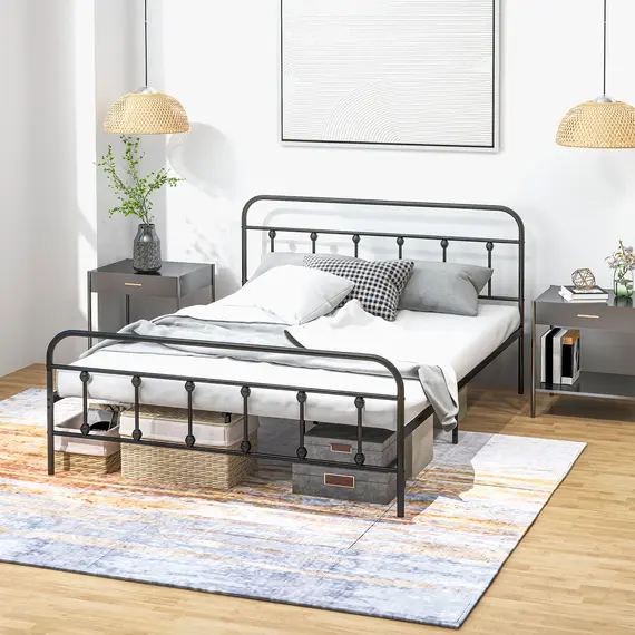Buy Double Minimalistic Metal Bed Frame - Black, 9 image