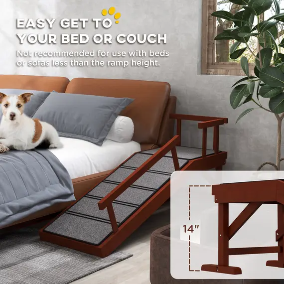 Buy Wooden Dog Ramp with Removable Guardrails, Non-Slip Surface, 125 cm Long, Brown, 6 image