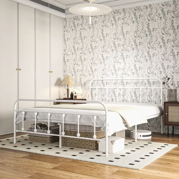 Buy Double Minimalistic Metal Bed Frame - White, 2 image