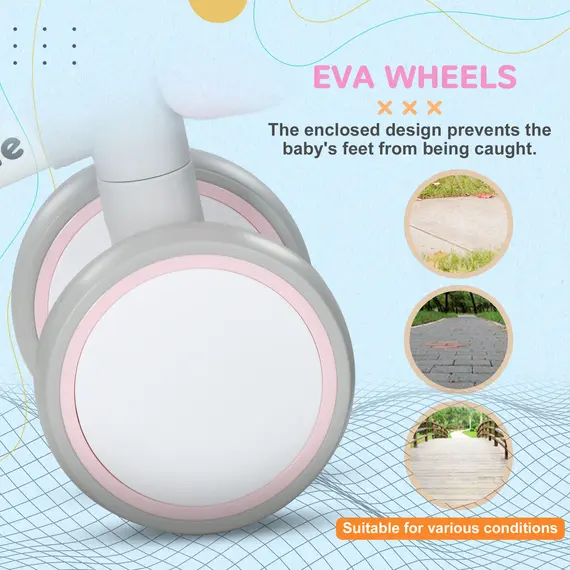 Buy Kids Balance Bike for 1-3 Years Old with Adjustable Seat, Silent Wheels, Pink, 7 image