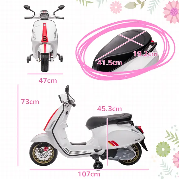 Buy 12V Vespa Licensed Kids Electric Motorbike w/ Music, Lights, FM Radio, for 3-6 Years - White, 3 image