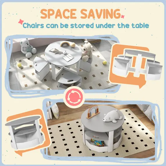 Buy Five-Piece Kids Table and Chairs Set with Storage, for Ages 3-8 Years, Grey, 5 image