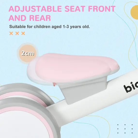 Buy Kids Balance Bike for 1-3 Years Old with Adjustable Seat, Silent Wheels, Pink, 5 image