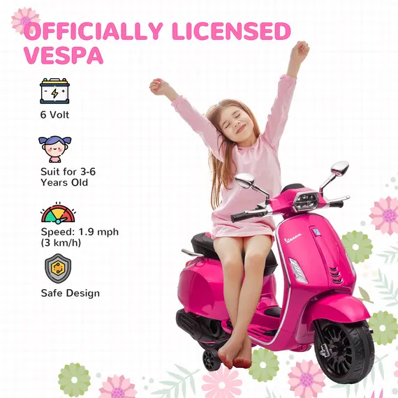 Buy 12V Vespa Licensed Kids Electric Motorbike w/ Music, Headlights, FM Radio, for 3-6 Years - Pink, 4 image