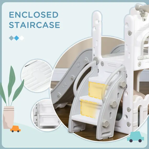 Buy 5 in 1 Toddler Slide with Basketball Hoop, Climber, Telescope, Storage Basket, for Ages 1-3 Years, Grey, 6 image