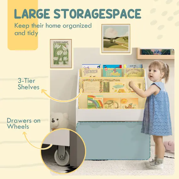 Buy Bookcase for Kids with Shelves, Drawer, Bookcase for Bedroom, Playroom, White, 4 image