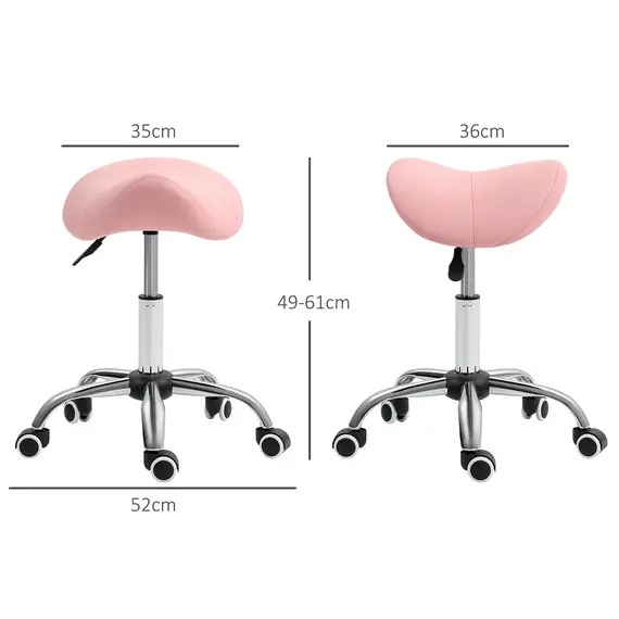 Buy HOMCOM Saddle Stool, Height Adjustable Salon Chair for Massage Spa, Faux Leather, Pink, 3 image