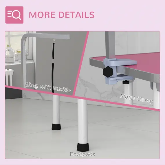 Buy 32" Foldable Dog Grooming Table Pet Drying Beauty Table Adjustable Fixed Arm Rubber Top, Pink, 8 image