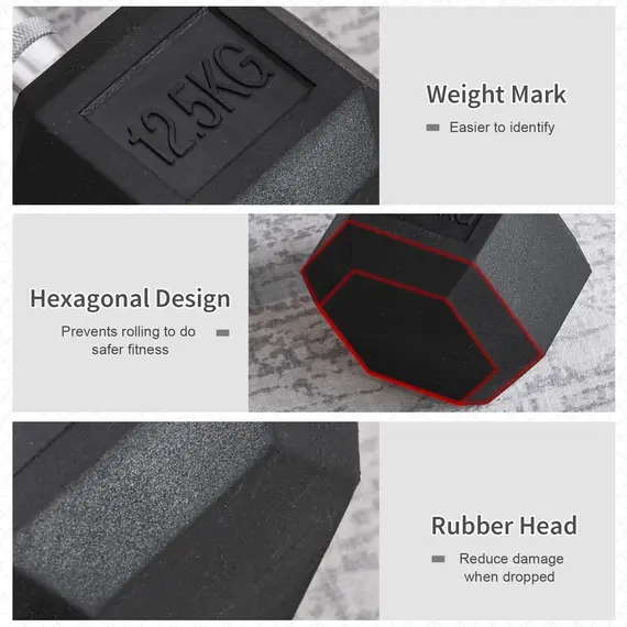 Buy HOMCOM 2x12.5kg Rubber Hex Dumbbell Portable Hand Weights Dumbbell Home Gym Workout Fitness Hand Dumbbell, 4 image