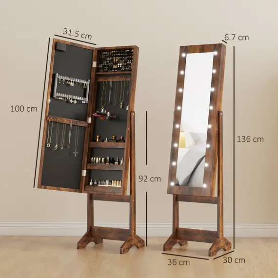 Buy Freestanding Mirrored Jewellery Storage Cabinet - Wood-Effect, 3 image