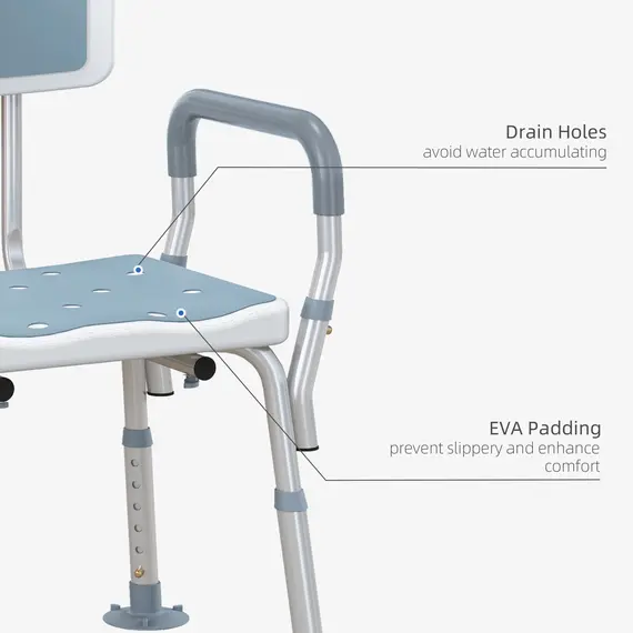 Buy EVA Padded Shower Chair for the Elderly and Disabled, Height Adjustable Shower Stool with Back and Arms, 4 Suction Foot Pads, Light Blue, 4 image