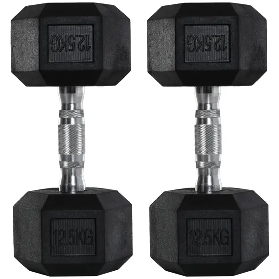 Buy HOMCOM 2x12.5kg Rubber Hex Dumbbell Portable Hand Weights Dumbbell Home Gym Workout Fitness Hand Dumbbell