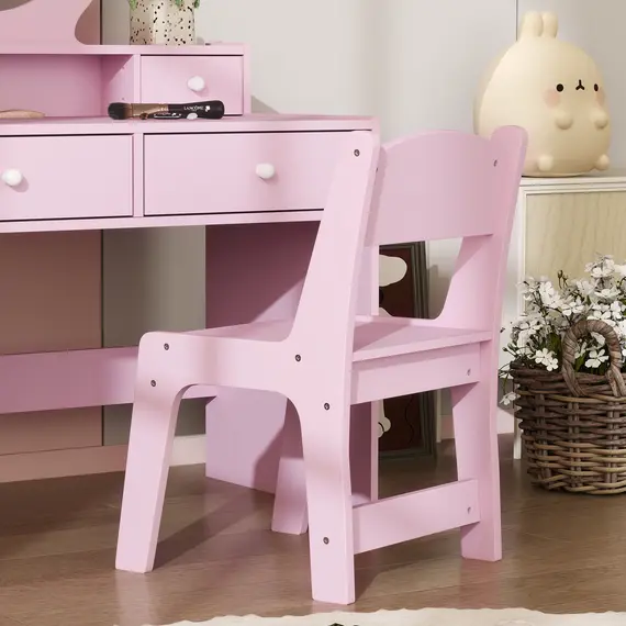 Buy Kids Dressing Table Set Kids Make up Table with Stool and Mirror, Storage Drawers, Gift for Aged 3-8, 8 image