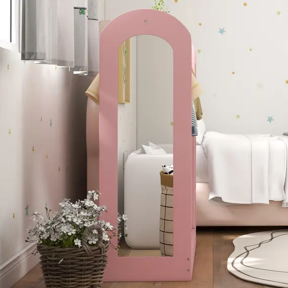 Buy Kids Clothes Rail with Storage Shelf, Boxes, Mirror for Bedroom, Nursery, Pink, 9 image