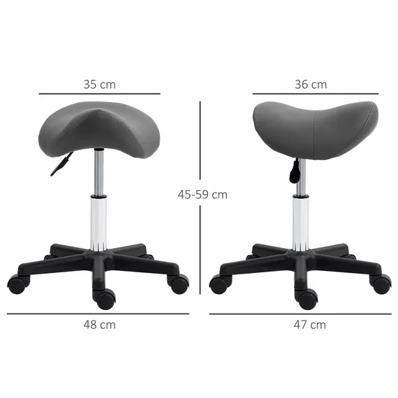 Buy Saddle Stool, PU Leather Adjustable Rolling Salon Chair with Steel Frame for Massage, Spa, Beauty and Tattoo, Grey, 3 image