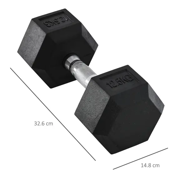 Buy HOMCOM 2x12.5kg Rubber Hex Dumbbell Portable Hand Weights Dumbbell Home Gym Workout Fitness Hand Dumbbell, 3 image