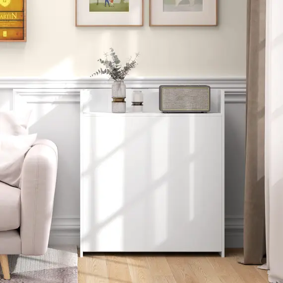 Buy Kitchen Table, Folding Dining Table, with 4-Tier Shelves, Modern Drop-Leaf Table, White, 7 image