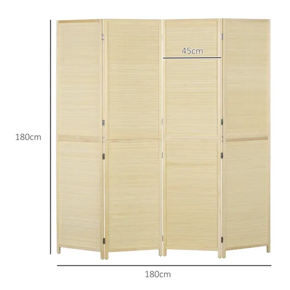 Buy Room Divider, Freestanding Privacy Screen, 4 Panel Folding, 180 x 180cm, Natural, 3 image