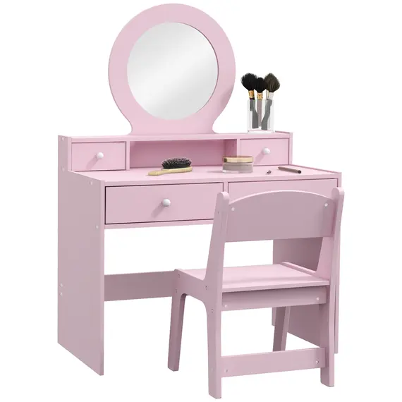 Buy Kids Dressing Table Set Kids Make up Table with Stool and Mirror, Storage Drawers, Gift for Aged 3-8