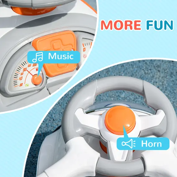 Buy 3 in 1 Ride on Push Car, Cartoon Robot Theme Foot to Floor Slider w/ Handle Light Music Horn, Storage - White, 6 image