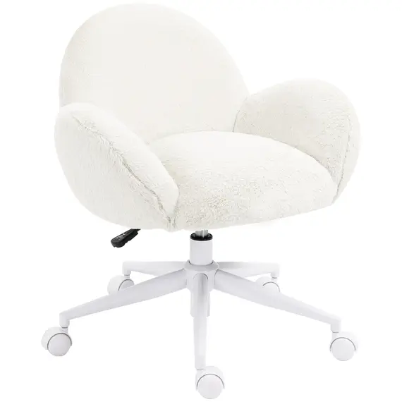 Buy Makeup Vanity Chair, Cute Fluffy Desk Chair with Rolling Wheels for Bedroom Living Room, Cream White
