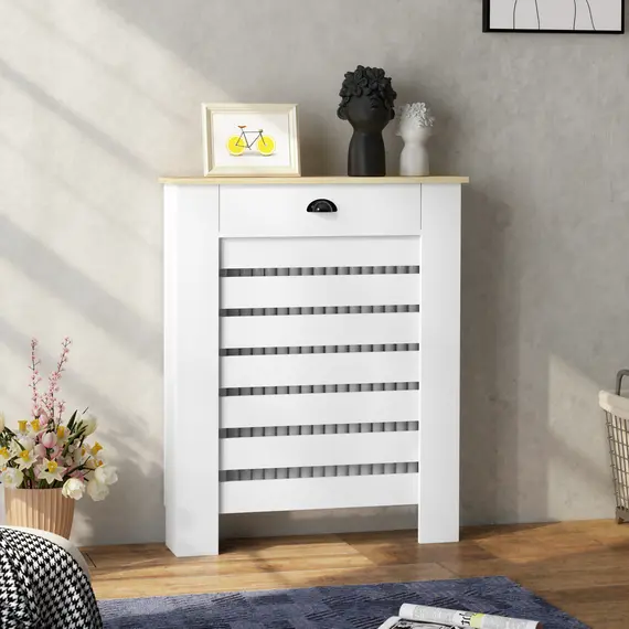 Buy 95.5H x 78Wcm Radiator Cover, with Drawer - White, 9 image