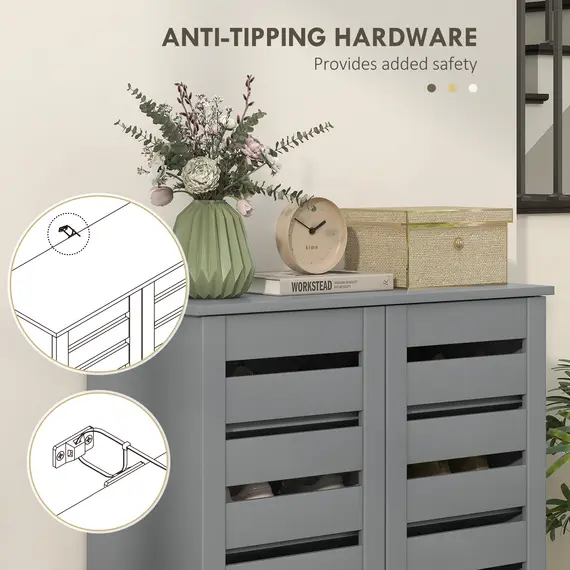 Buy Narrow Shoe Cabinet for Entryway, 5-Tier Slim Shoe Storage Cabinet with 2 Slatted Doors and Adjustable Shelves Grey, 7 image