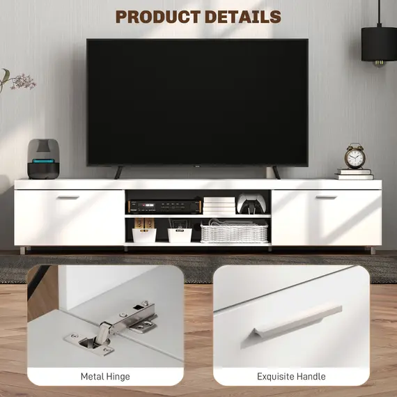 Buy Modern TV unit Cabinet Entertainment Centre for TVs up to 90" w/ Cabinet Shelf for Living room Bedroom White, 6 image