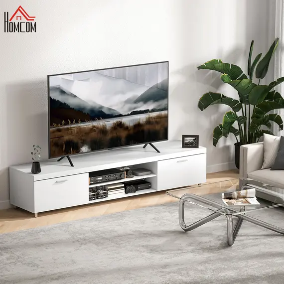 Buy Modern TV unit Cabinet Entertainment Centre for TVs up to 90" w/ Cabinet Shelf for Living room Bedroom White, 2 image