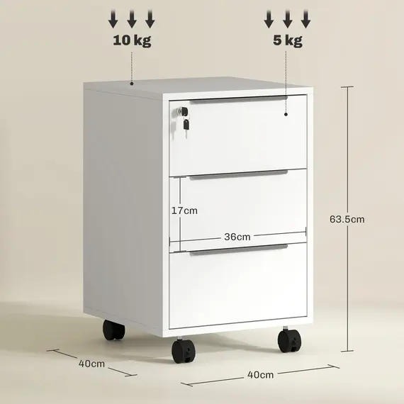 Buy Three-Drawer Locking Filing Cabinet - White, 3 image