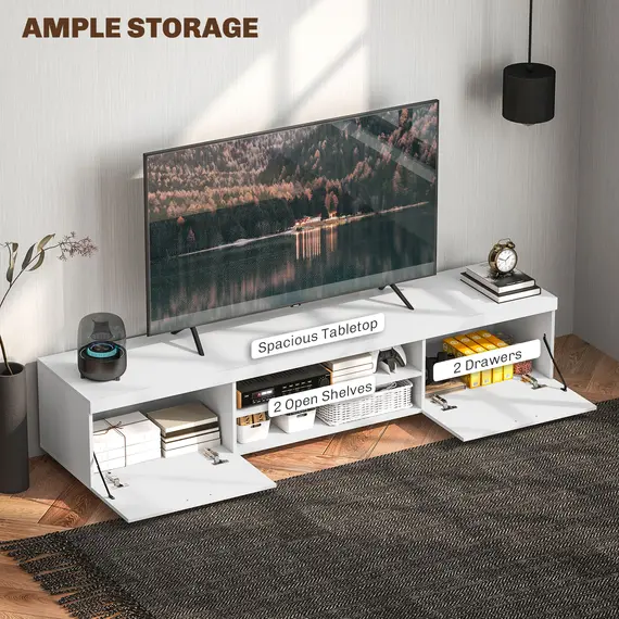 Buy Modern TV unit Cabinet Entertainment Centre for TVs up to 90" w/ Cabinet Shelf for Living room Bedroom White, 4 image