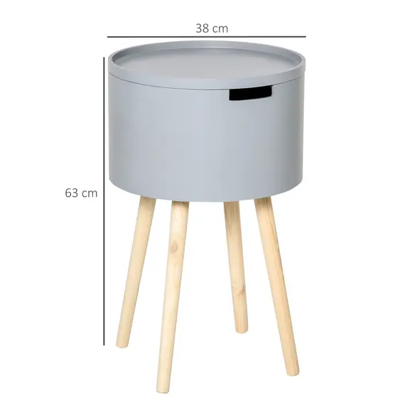 Buy Modern Side Table with Hidden Storage Space, Round Night Stand with Removable Tray Wood Frame End Coffee Table for Living Room, Set of 2, Grey, 3 image
