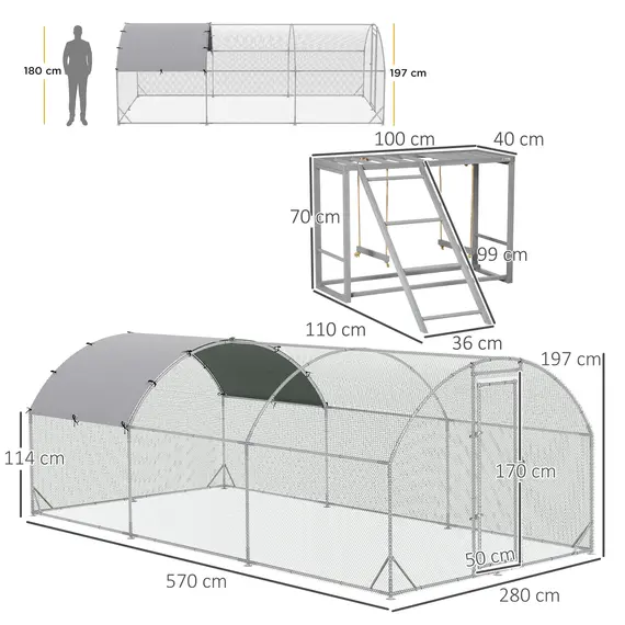 Buy PawHut Walk In Chicken Run with Chicken Activity Shelf and Cover, 2.8 x 5.7 x 2m, 3 image